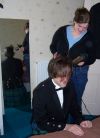 Graham having his hair done by his sister, since he cannae use a hairdryer or something